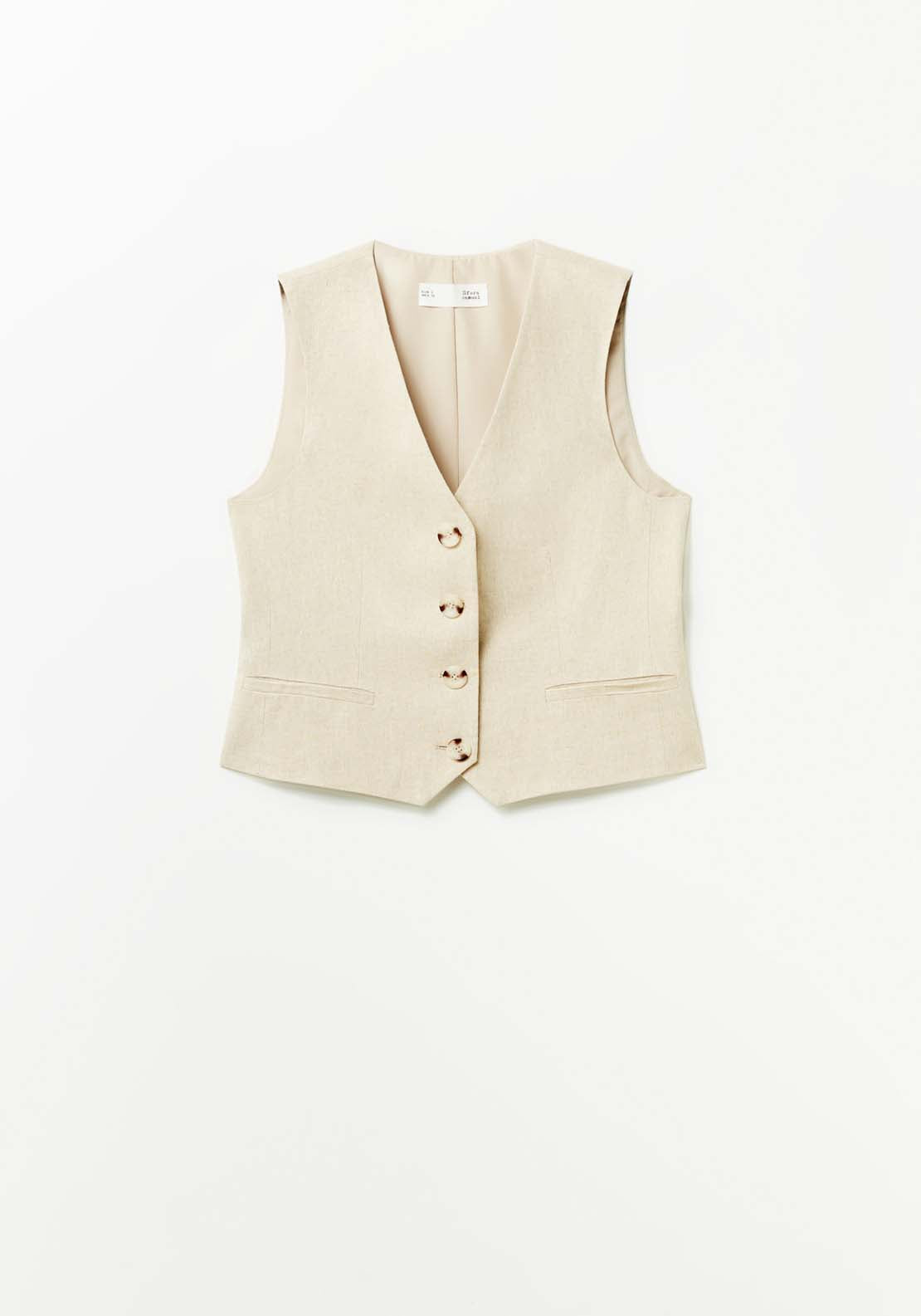 Sfera Buttons linen waistcoat - Beige 5 Shaws Department Stores