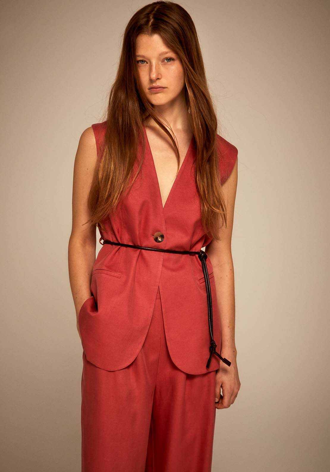 Sfera Belted Formal Waistcoat - Pink Acid 1 Shaws Department Stores