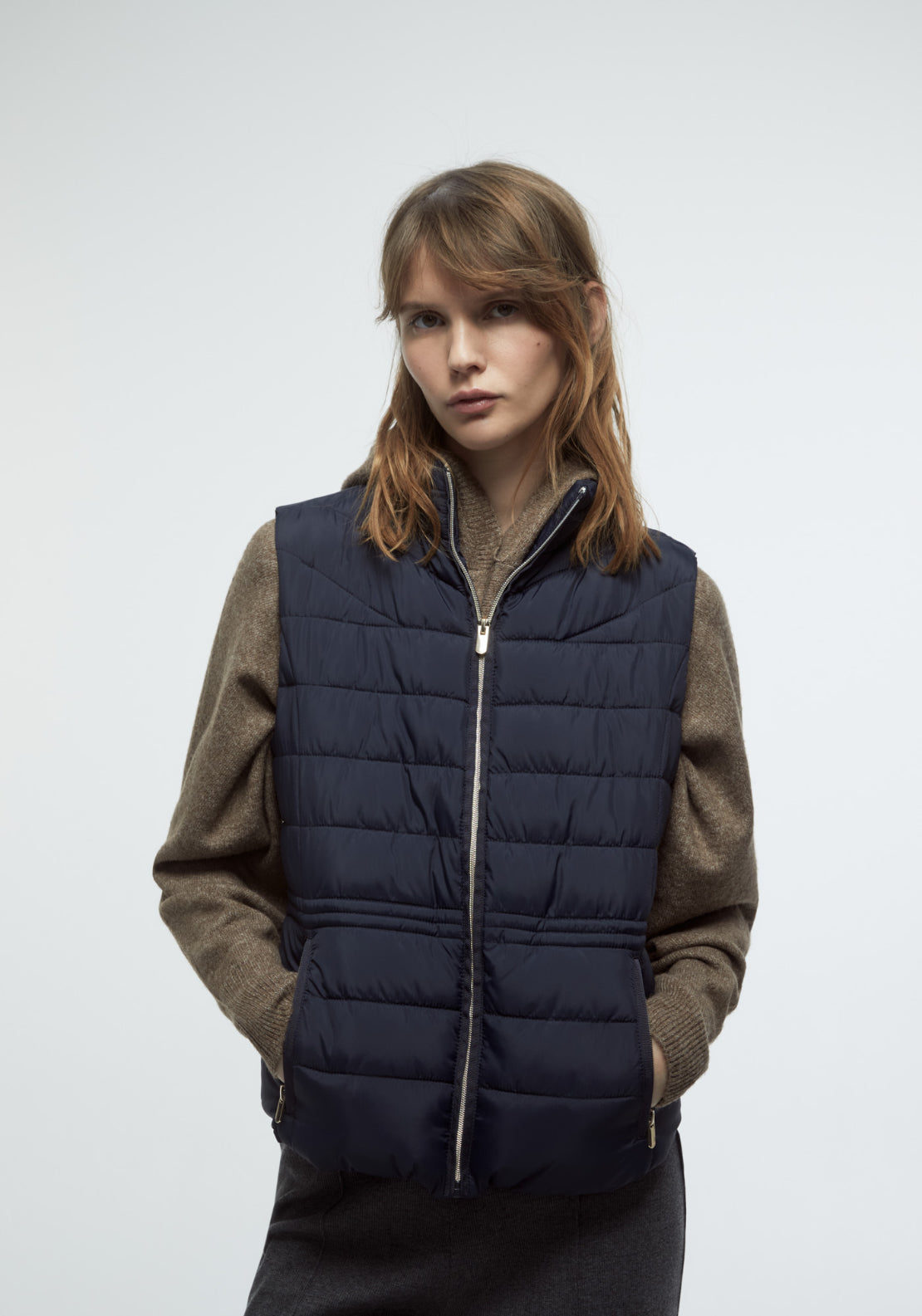 High Neck Quilted Gilet - Blue