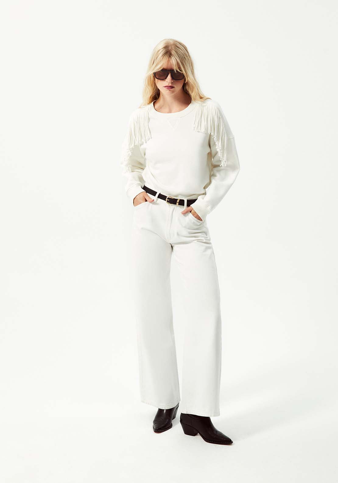 Shoulder Fringe Sweatshirt - Cream