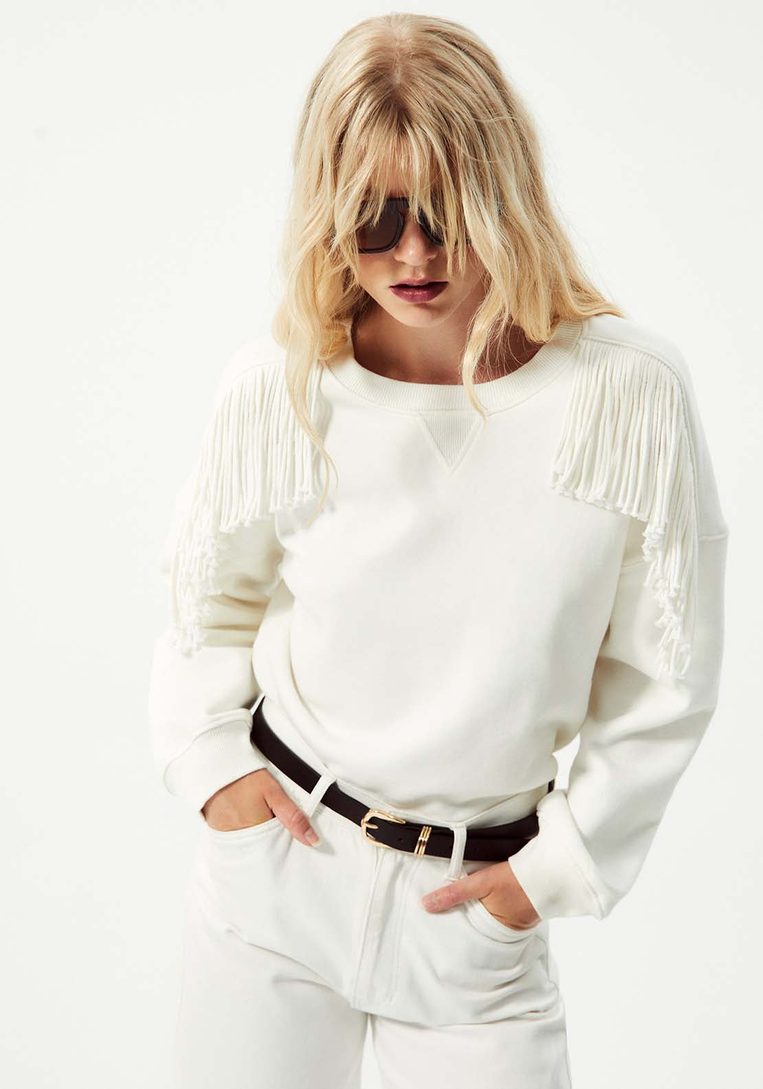 Shoulder Fringe Sweatshirt - Cream