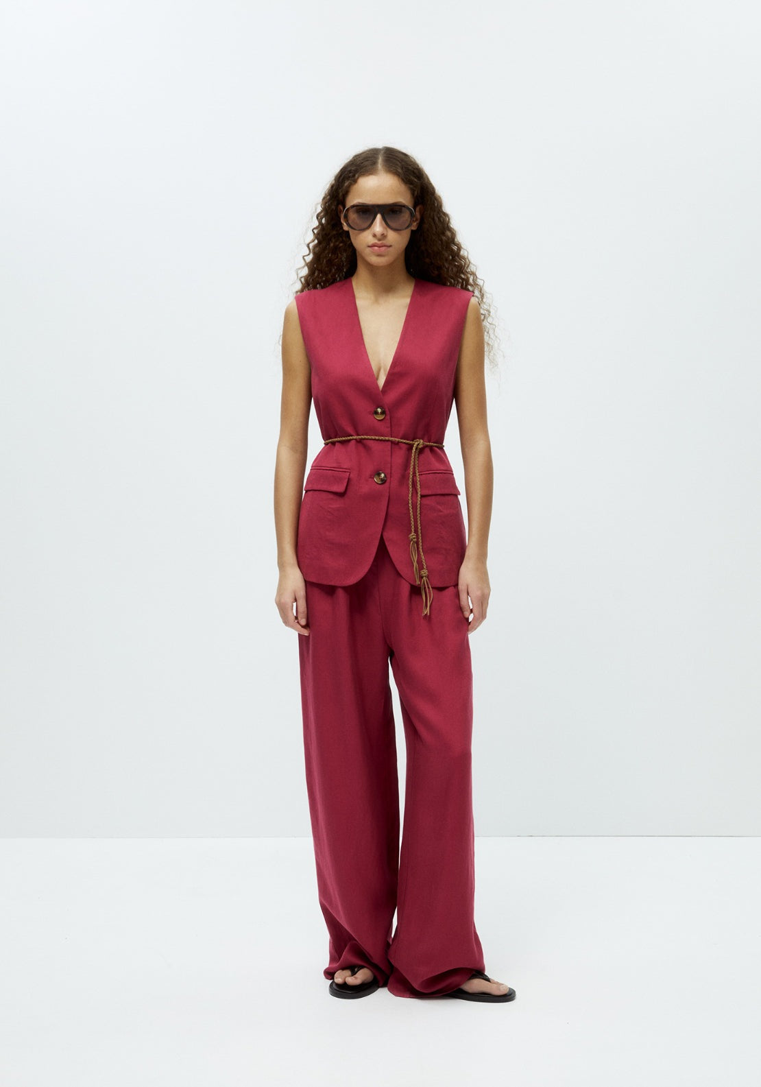 Sfera Belted Formal Waistcoat - Red 5 Shaws Department Stores