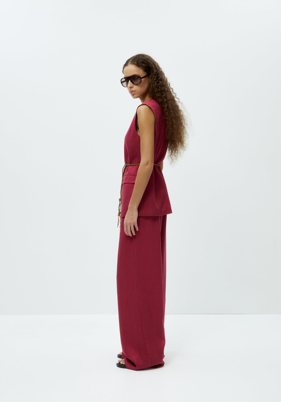 Sfera Belted Formal Waistcoat - Red 3 Shaws Department Stores