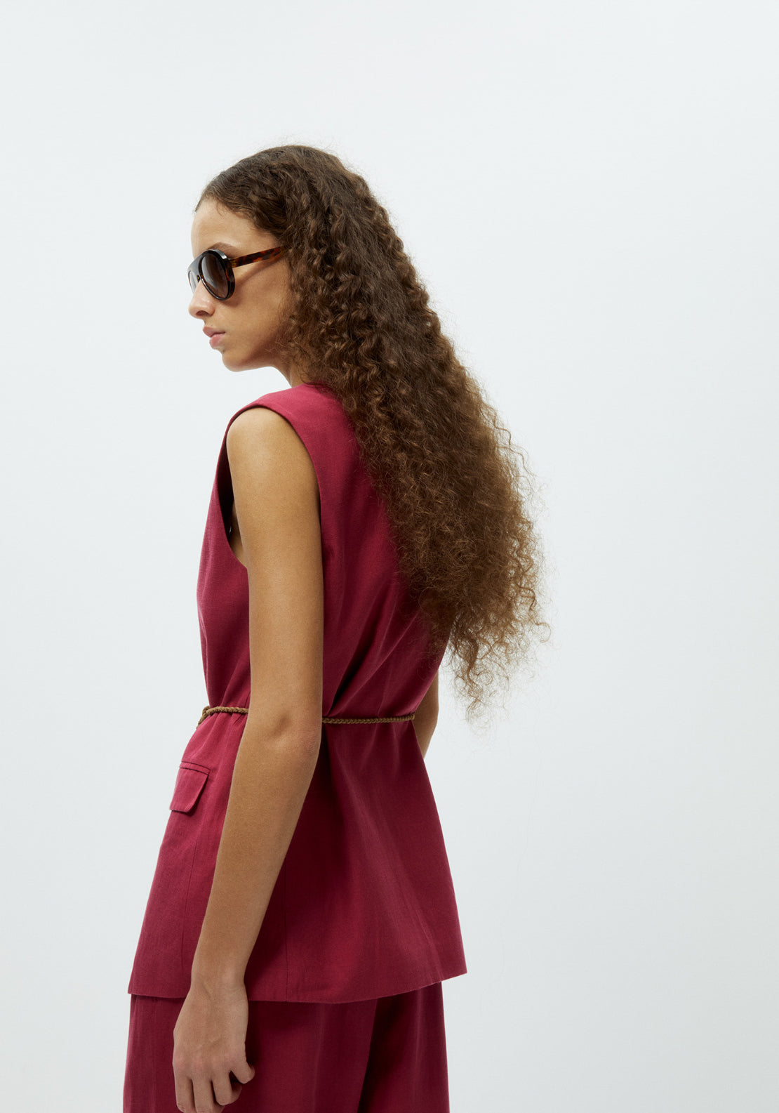 Sfera Belted Formal Waistcoat - Red 2 Shaws Department Stores