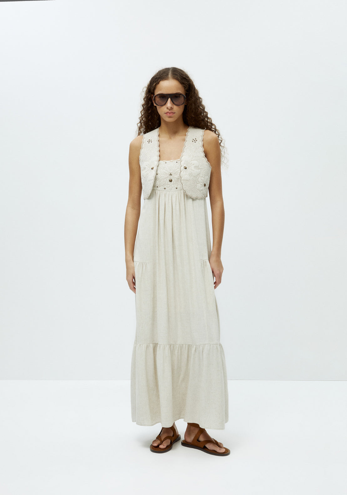 Quilted Embroidered Waistcoat - Beige