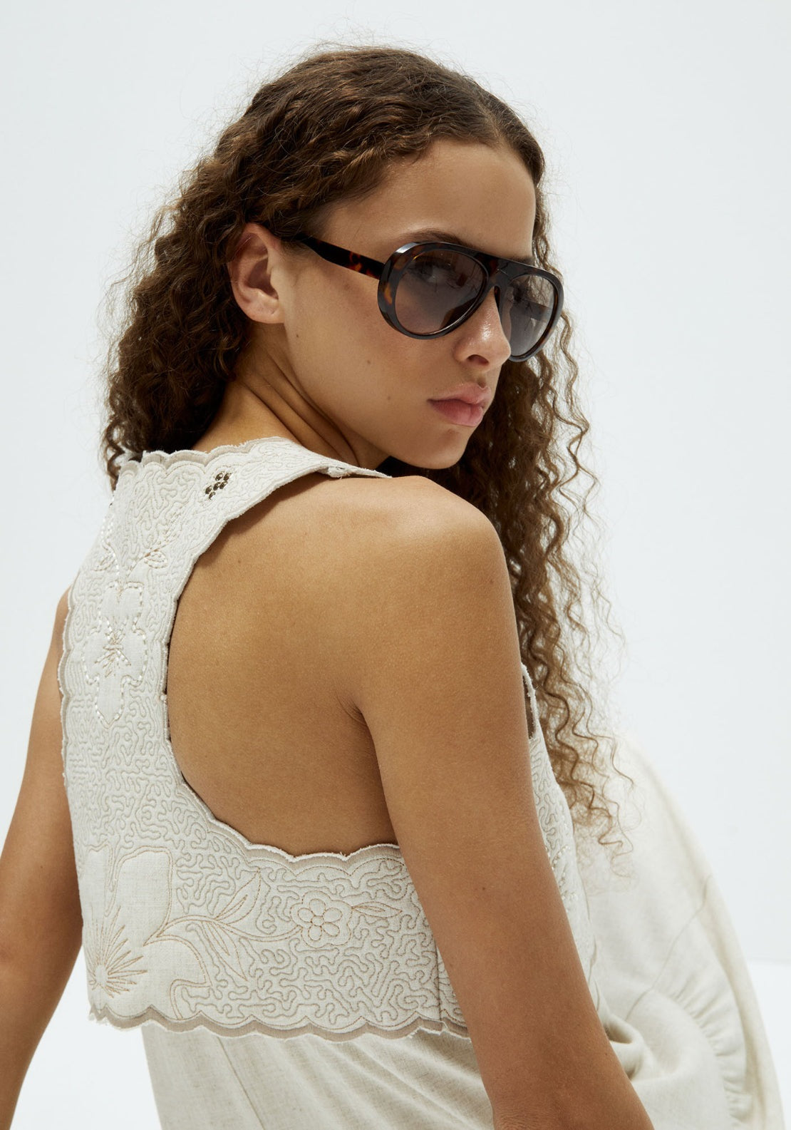 Quilted Embroidered Waistcoat - Beige