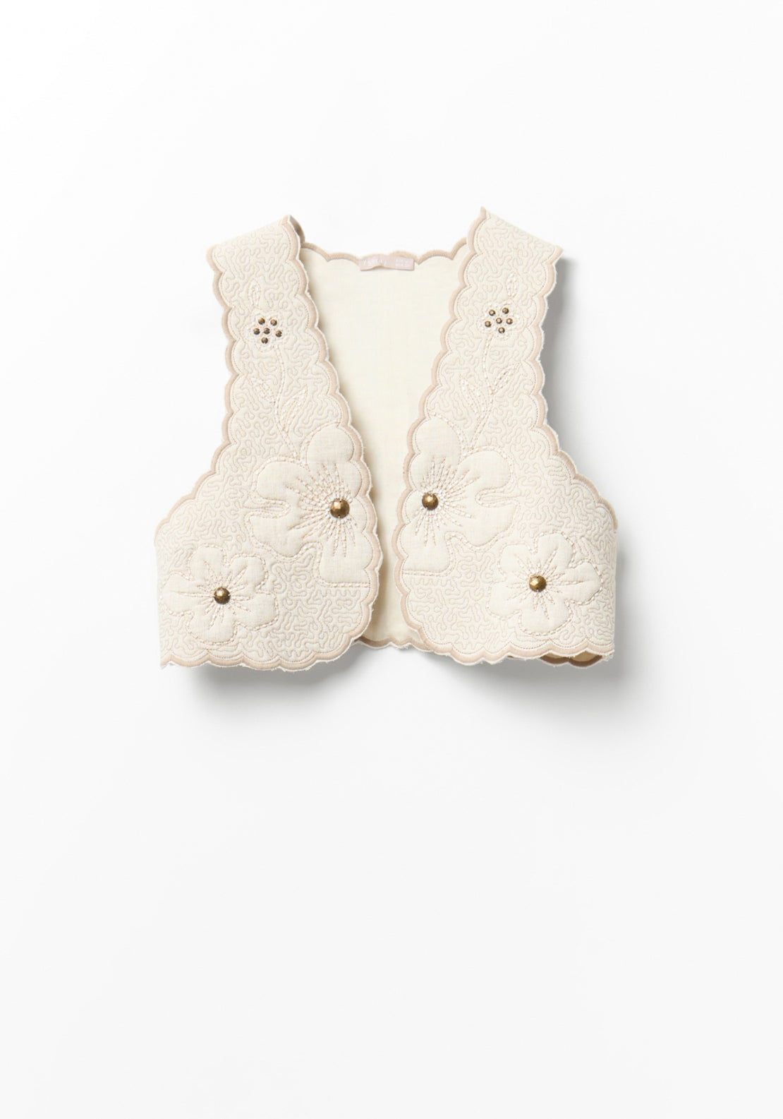 Quilted Embroidered Waistcoat - Beige