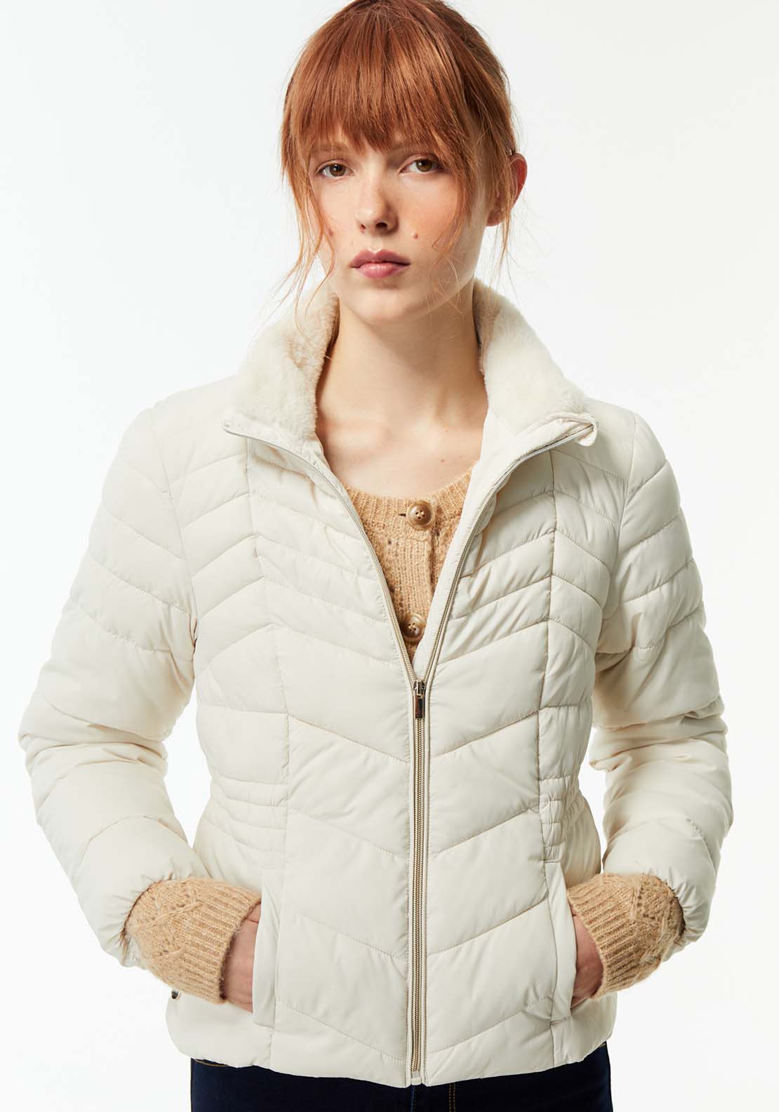 Sfera Plain Furry Parka - Ecru 1 Shaws Department Stores