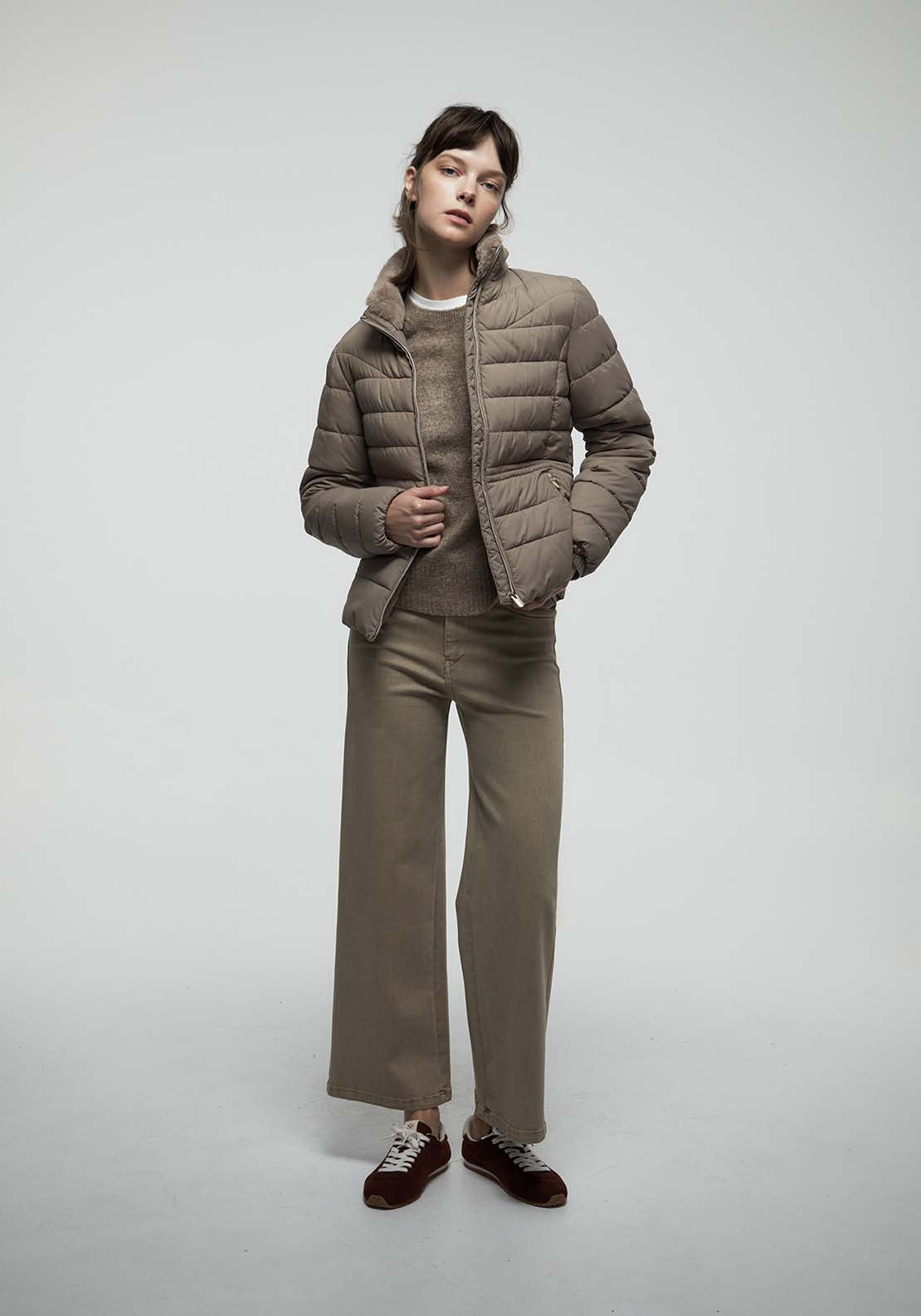 Fur Lined Basic Parka - Melange Oscur