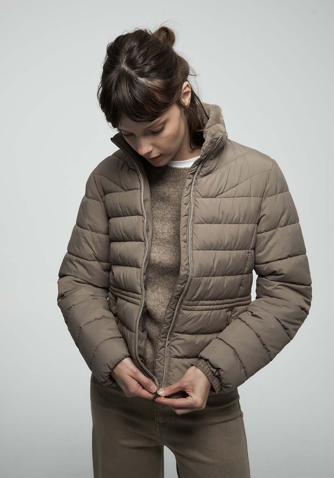 Fur Lined Basic Parka - Melange Oscur