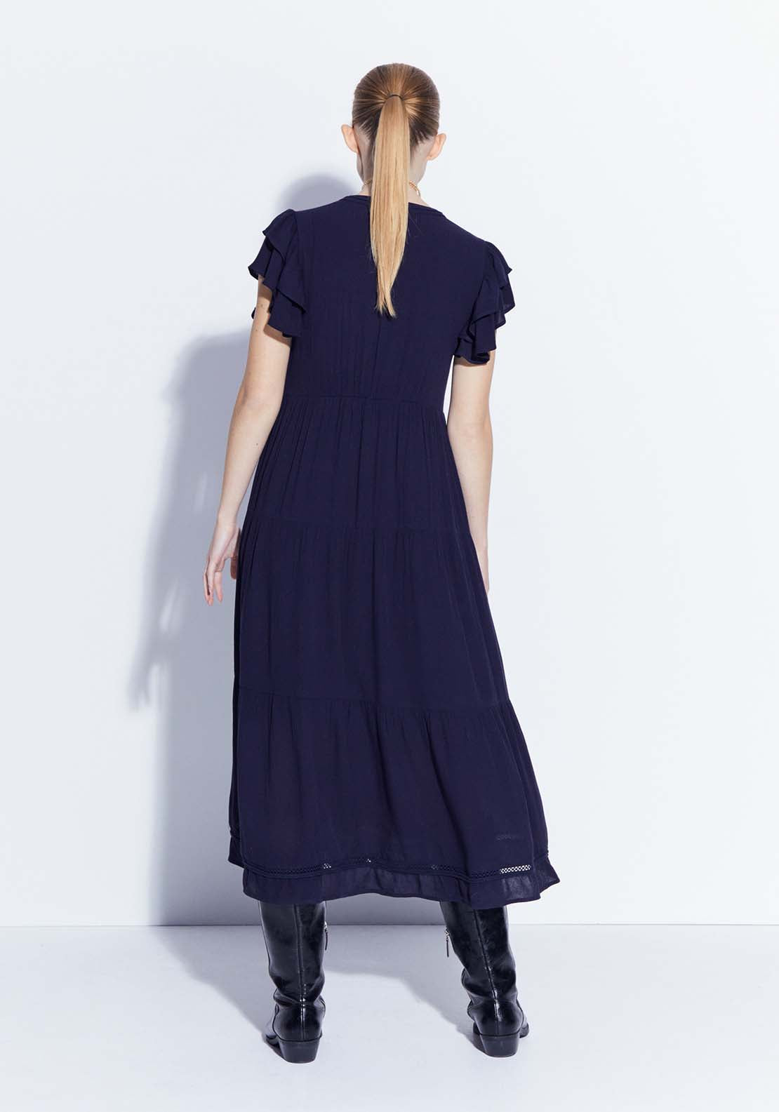 Sfera Embroidered front dress - Navy 3 Shaws Department Stores