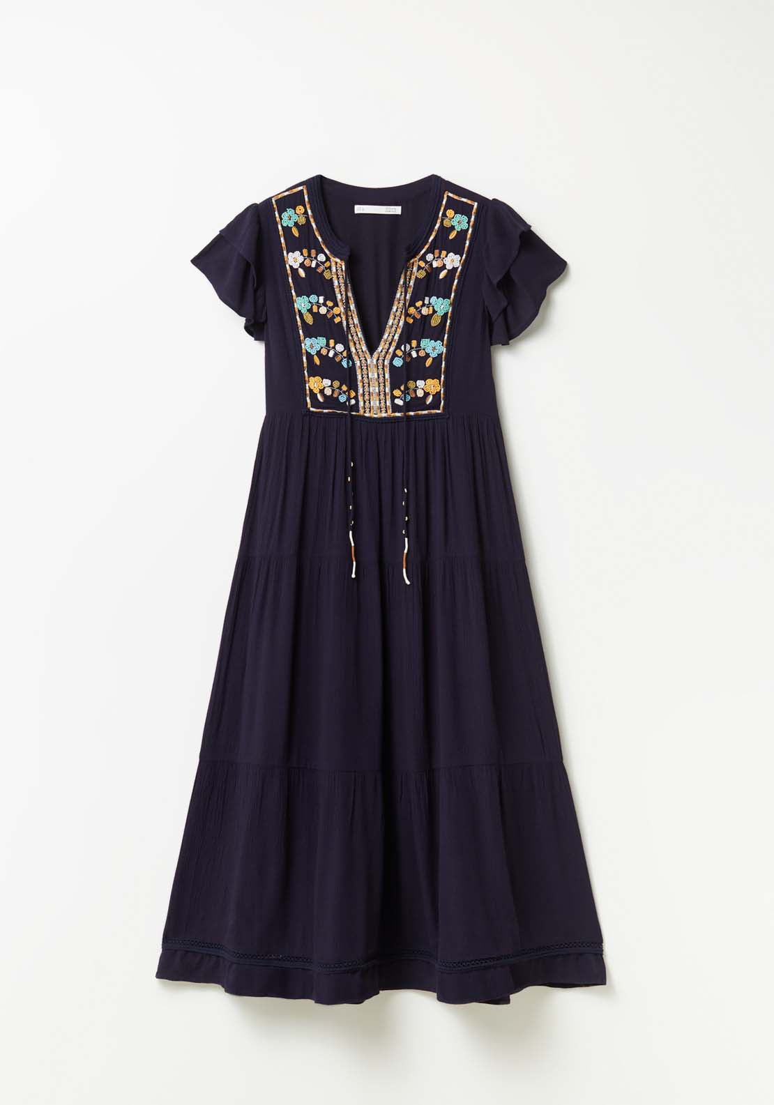 Sfera Embroidered front dress - Navy 7 Shaws Department Stores