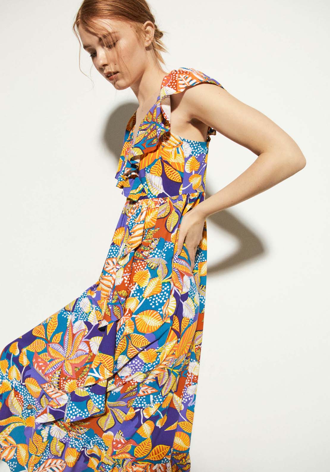 Sfera Printed Ruffle Midi Dress 2 Shaws Department Stores
