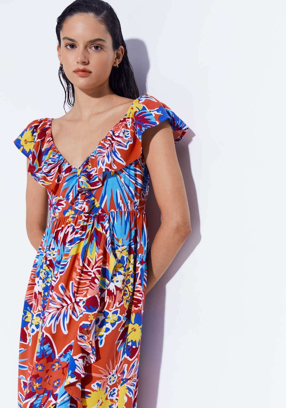 Sfera Printed Ruffle Midi Dress 5 Shaws Department Stores