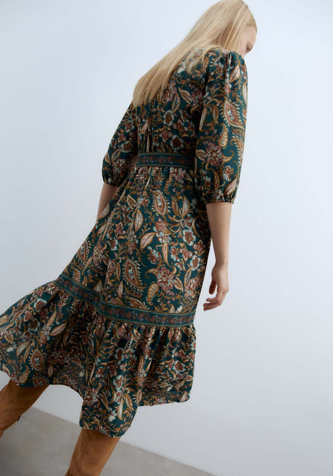 Sfera Shoulder Appliqués Dress - Bottle Green 4 Shaws Department Stores
