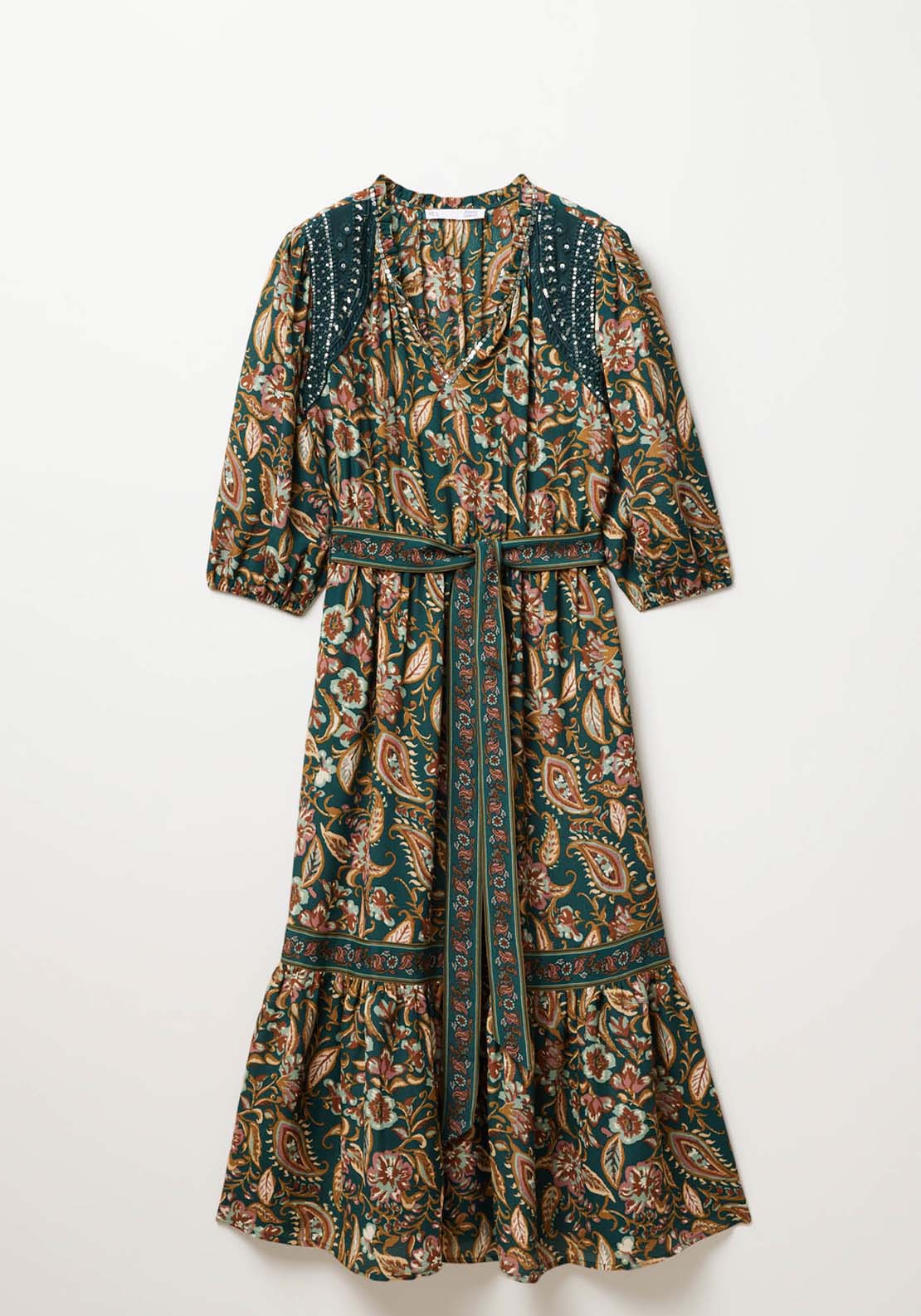 Sfera Shoulder Appliqués Dress - Bottle Green 6 Shaws Department Stores