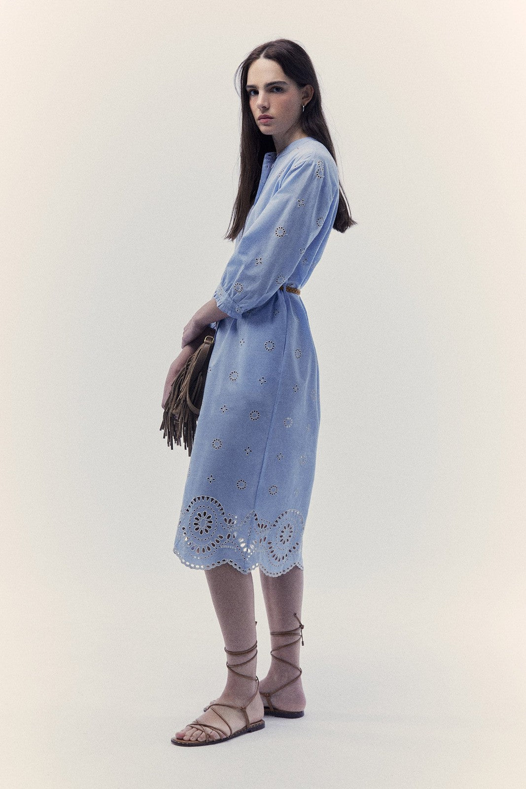 Sfera Embroidered chambray dress - Blue 4 Shaws Department Stores