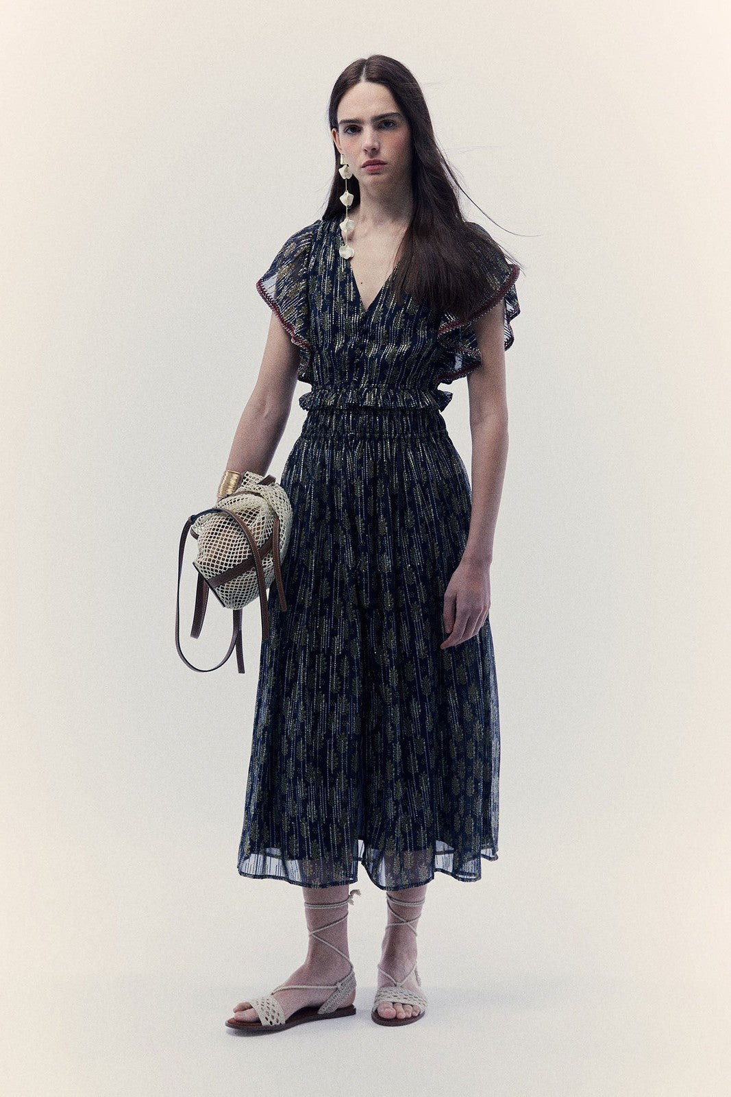 Sfera Chiffon lurex dress - Navy 1 Shaws Department Stores