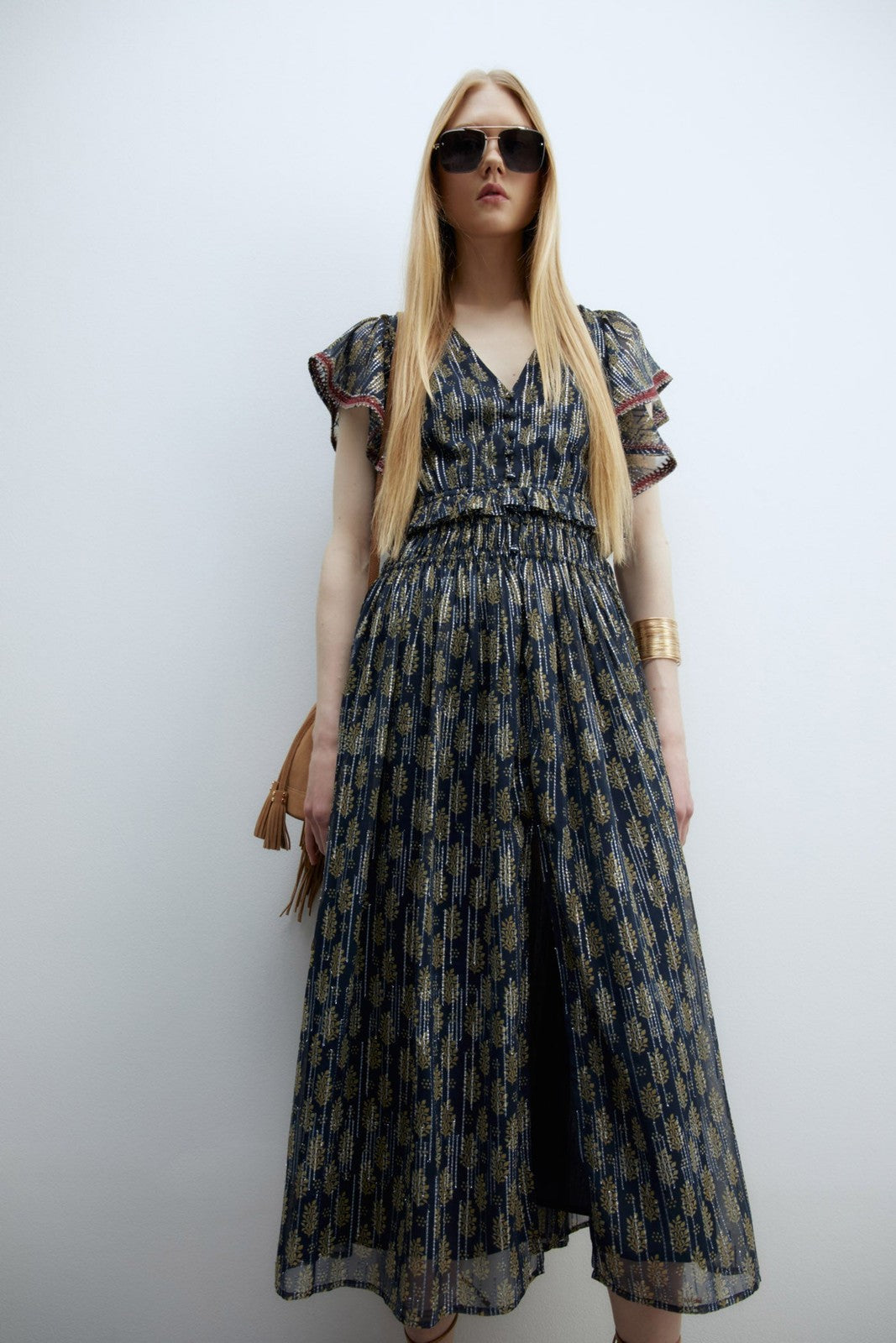 Sfera Chiffon lurex dress - Navy 10 Shaws Department Stores