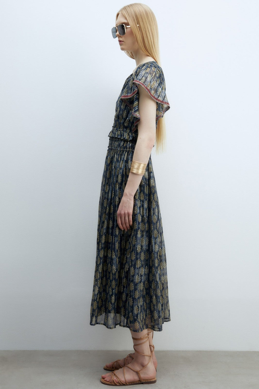 Sfera Chiffon lurex dress - Navy 11 Shaws Department Stores