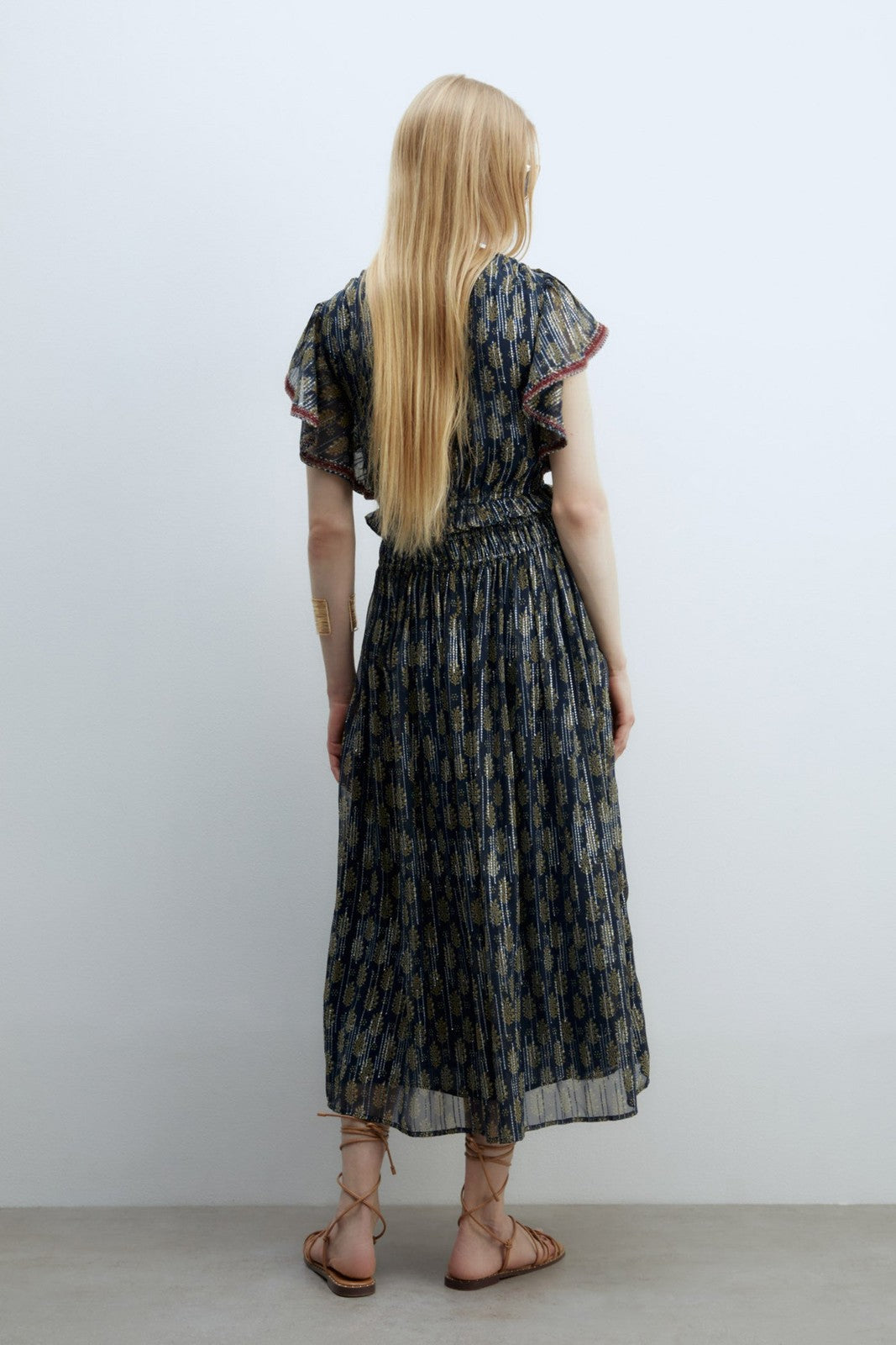 Sfera Chiffon lurex dress - Navy 12 Shaws Department Stores