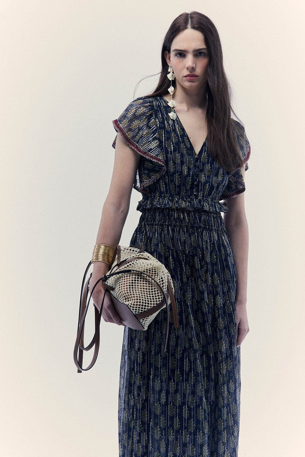 Sfera Chiffon lurex dress - Navy 2 Shaws Department Stores