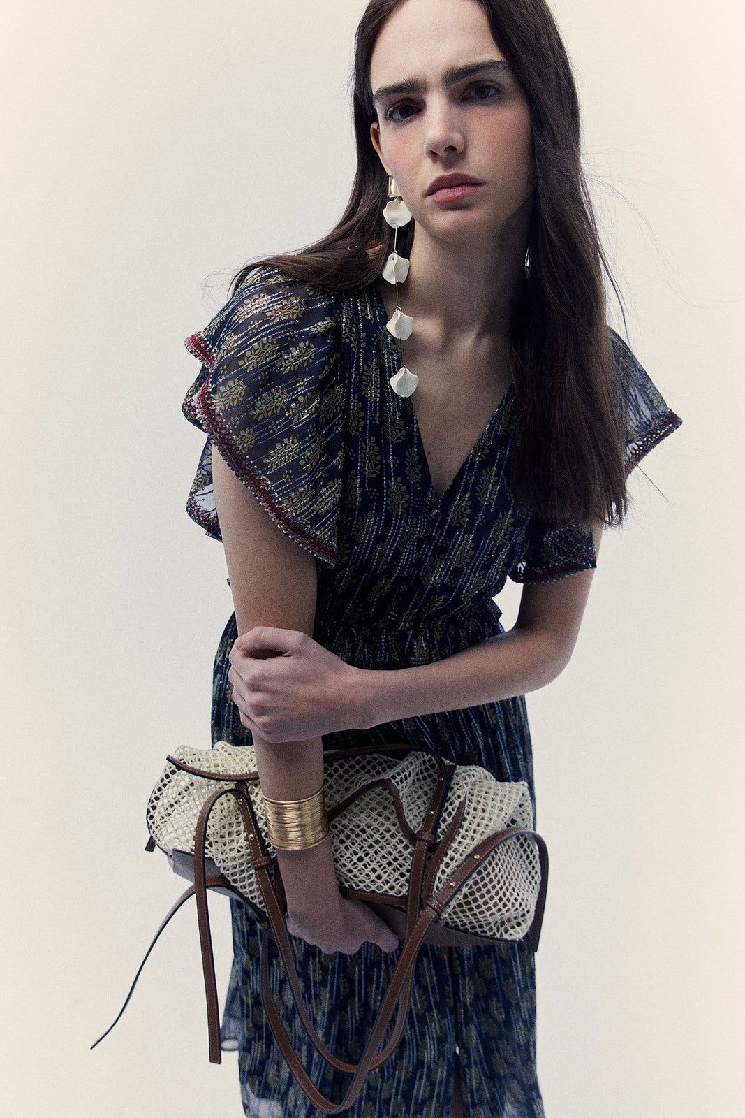 Sfera Chiffon lurex dress - Navy 3 Shaws Department Stores