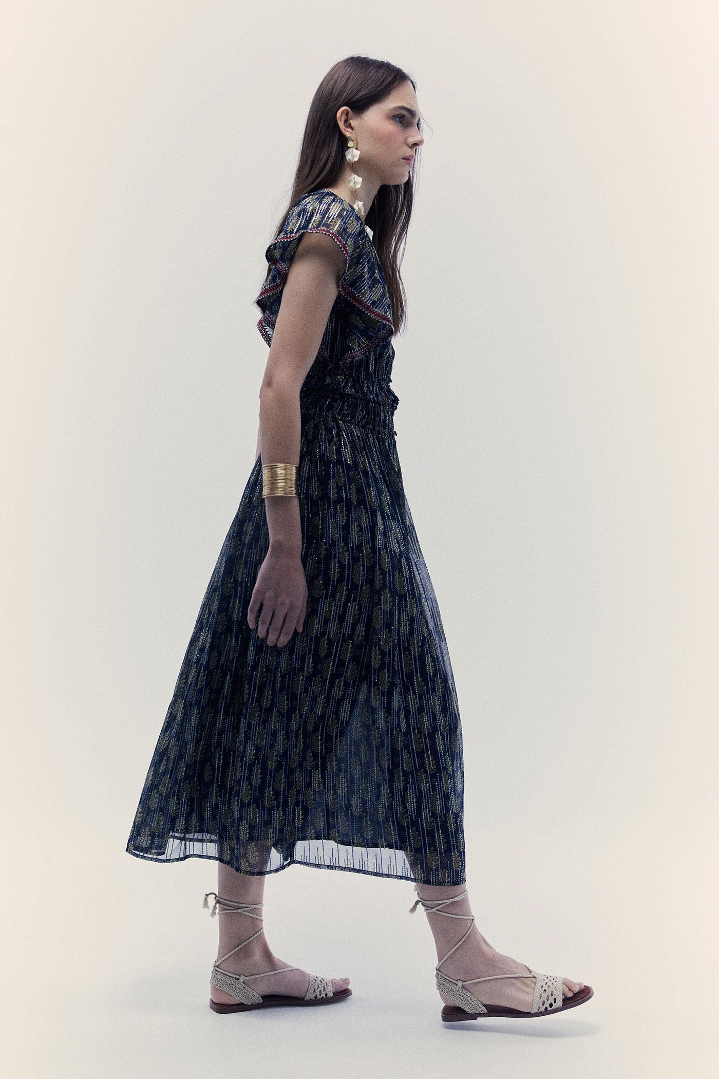 Sfera Chiffon lurex dress - Navy 4 Shaws Department Stores