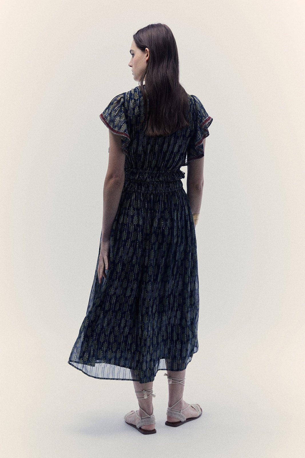 Sfera Chiffon lurex dress - Navy 5 Shaws Department Stores