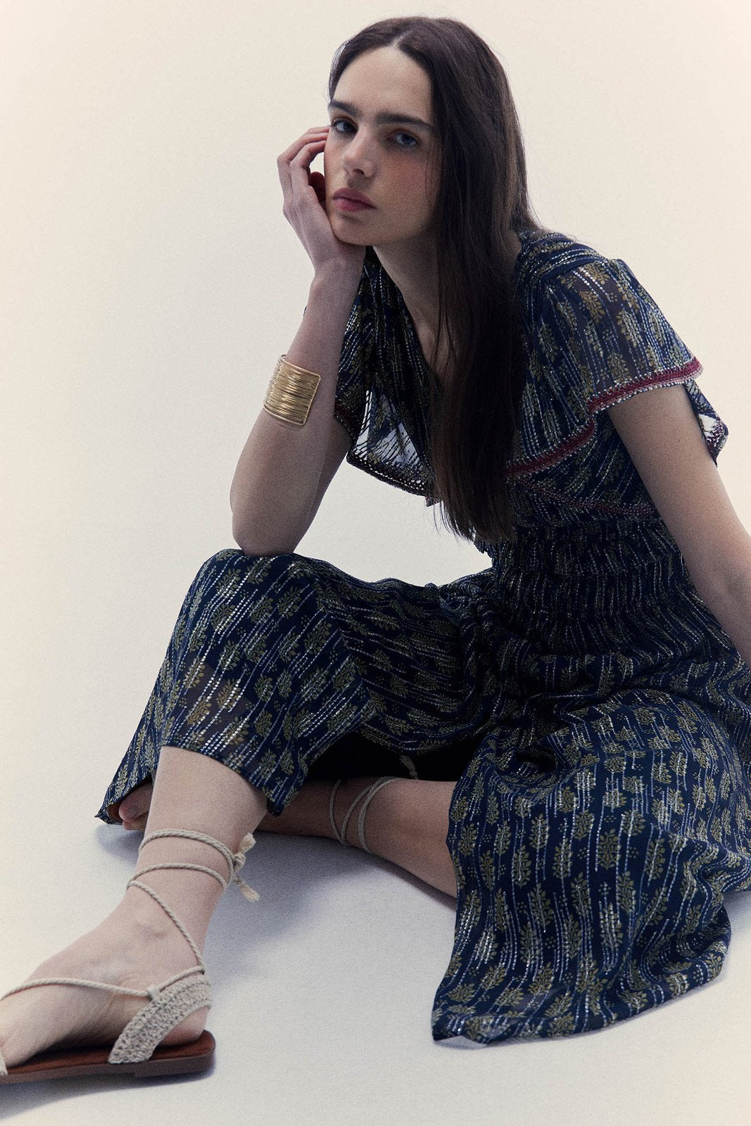Sfera Chiffon lurex dress - Navy 6 Shaws Department Stores