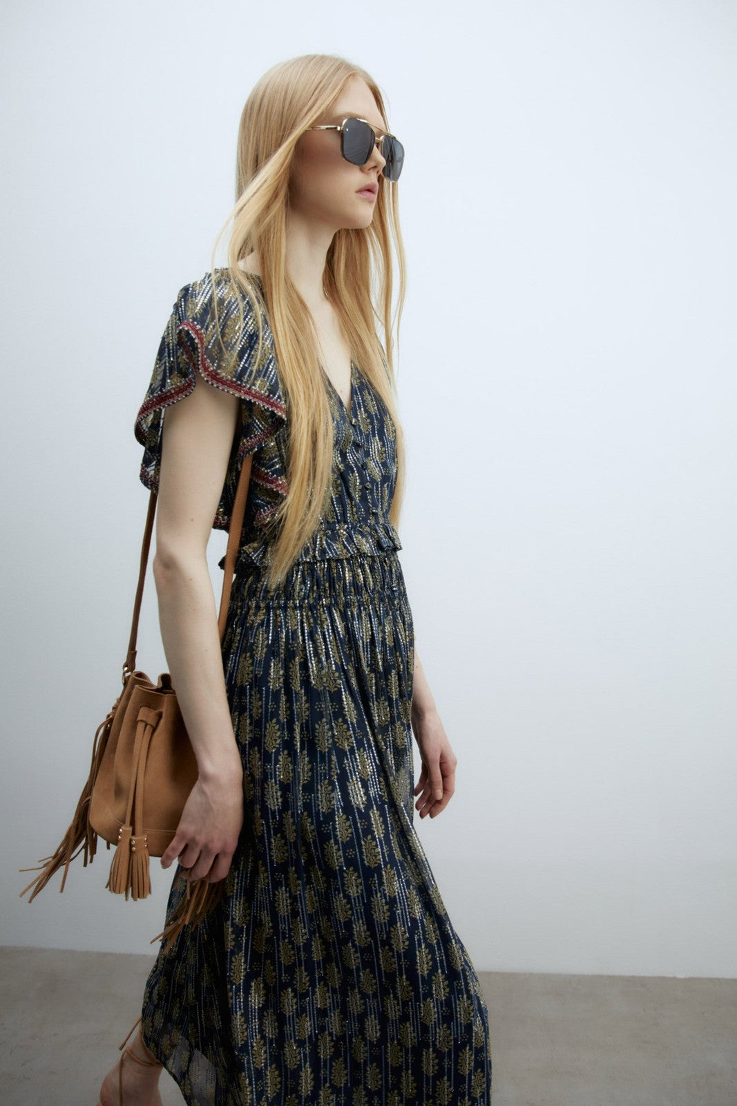 Sfera Chiffon lurex dress - Navy 9 Shaws Department Stores