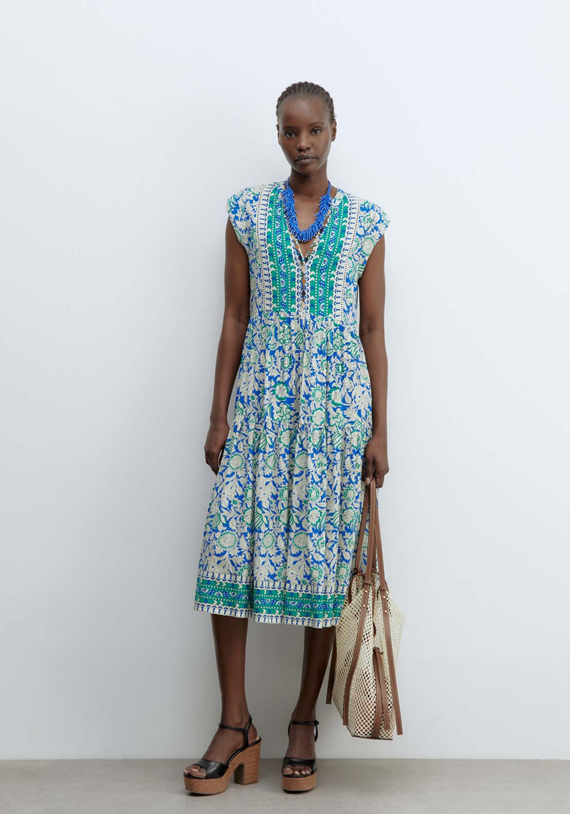 Sfera Neckline Detail Dress - Blue 1 Shaws Department Stores