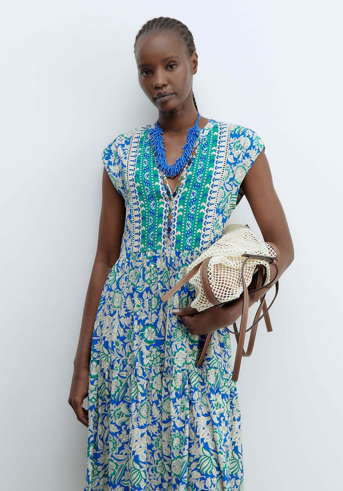Sfera Neckline Detail Dress - Blue 4 Shaws Department Stores