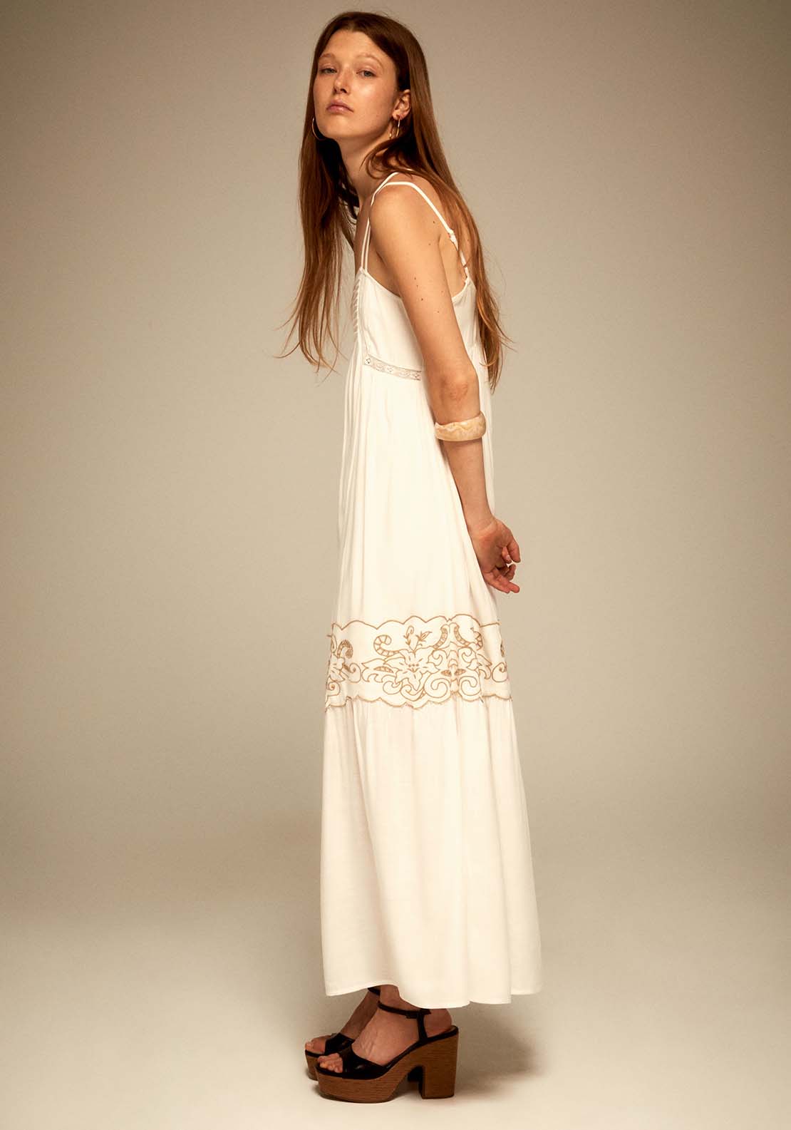 Sfera Embroidered Strappy Dress - Ecru 3 Shaws Department Stores