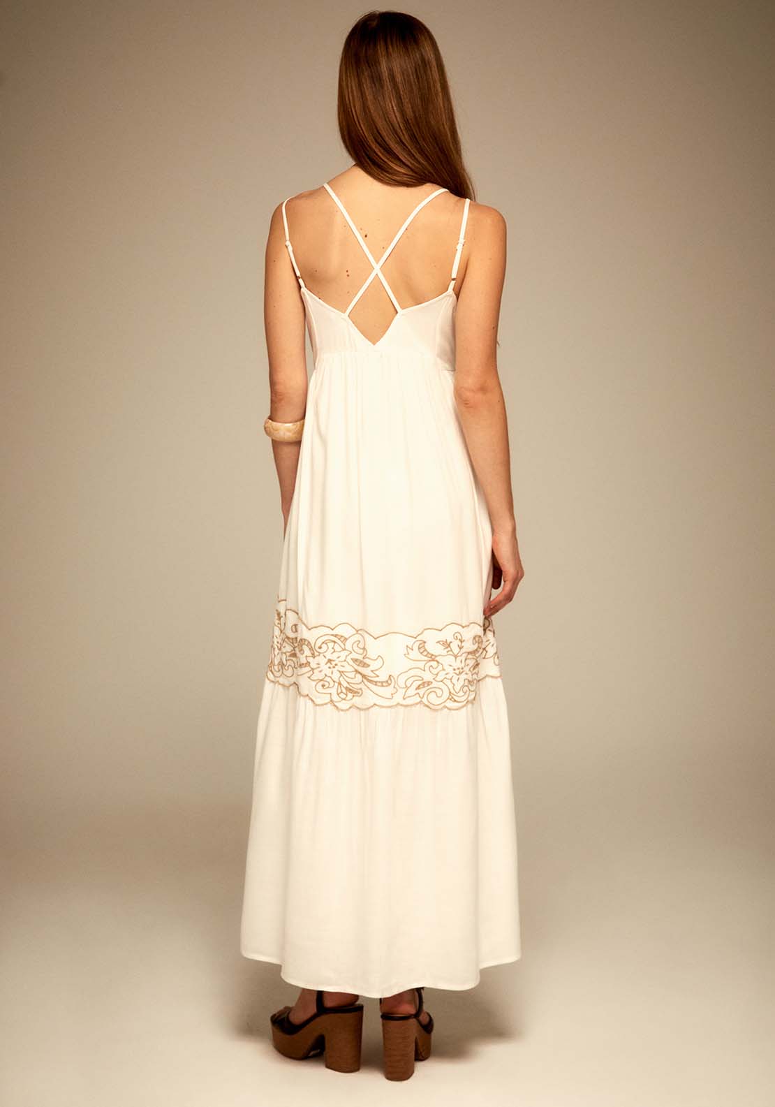 Sfera Embroidered Strappy Dress - Ecru 2 Shaws Department Stores