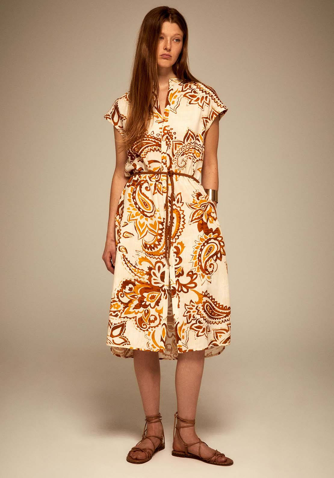 Sfera Tie Waist Printed Dress - Amber 5 Shaws Department Stores