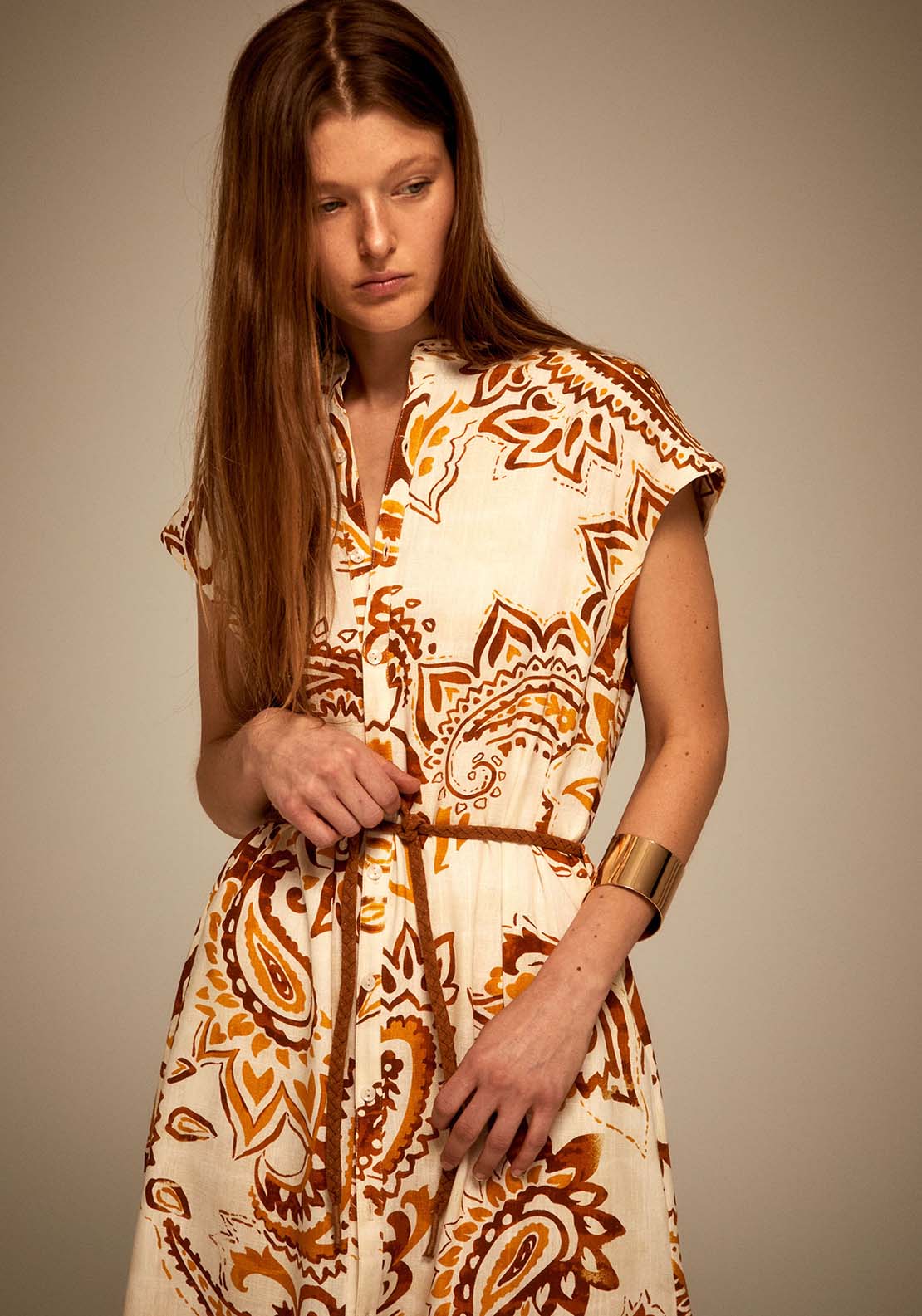 Sfera Tie Waist Printed Dress - Amber 1 Shaws Department Stores
