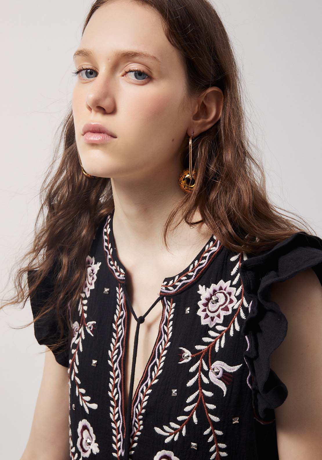 Embroidered Chest Dress - Black