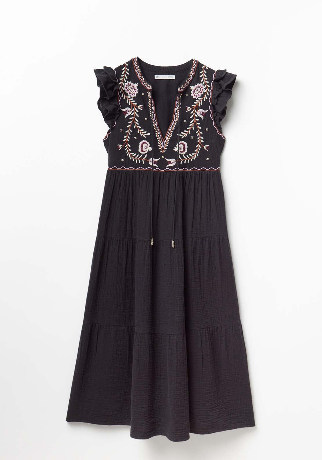 Embroidered Chest Dress - Black
