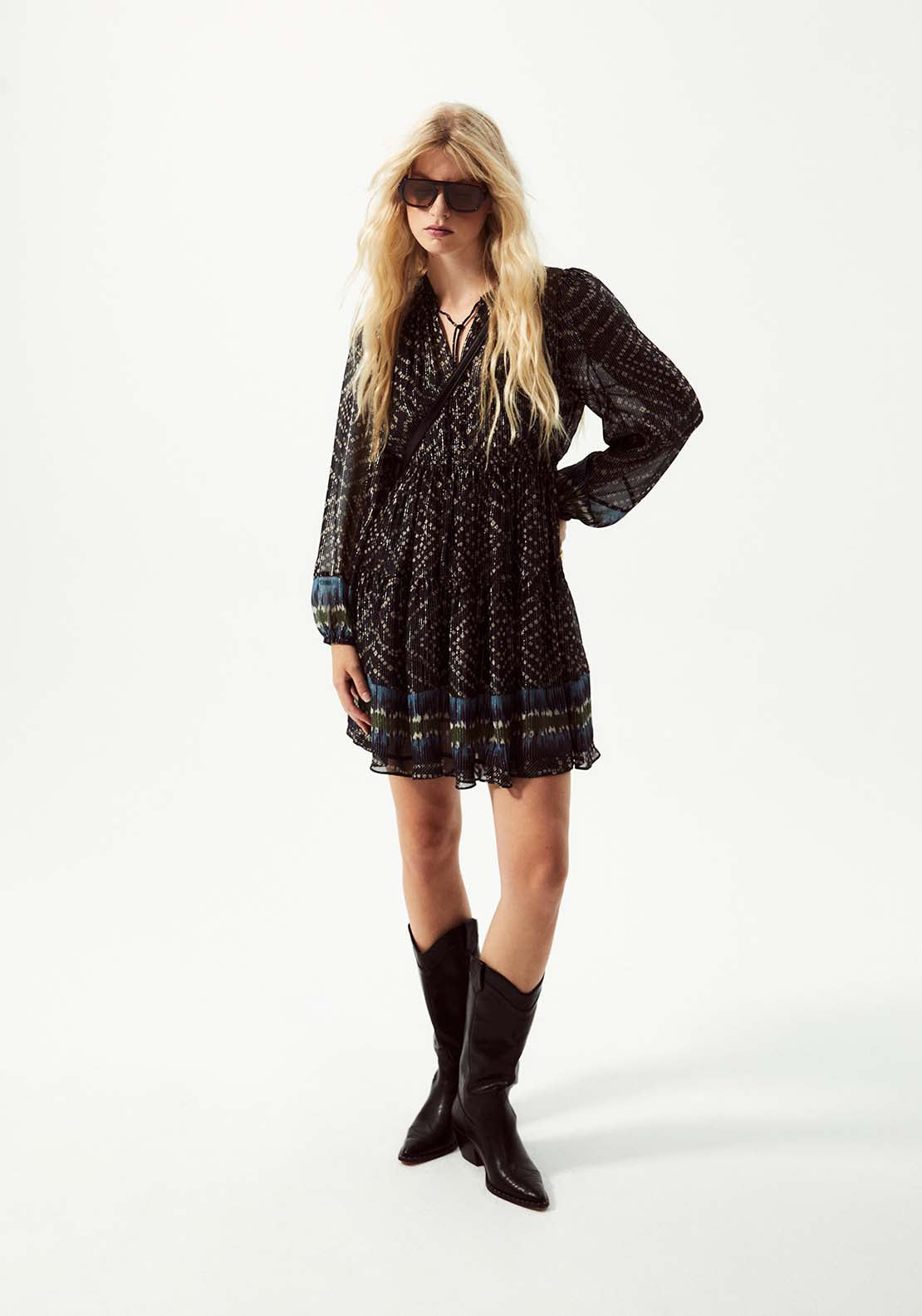 Printed Lurex Dress - Blue