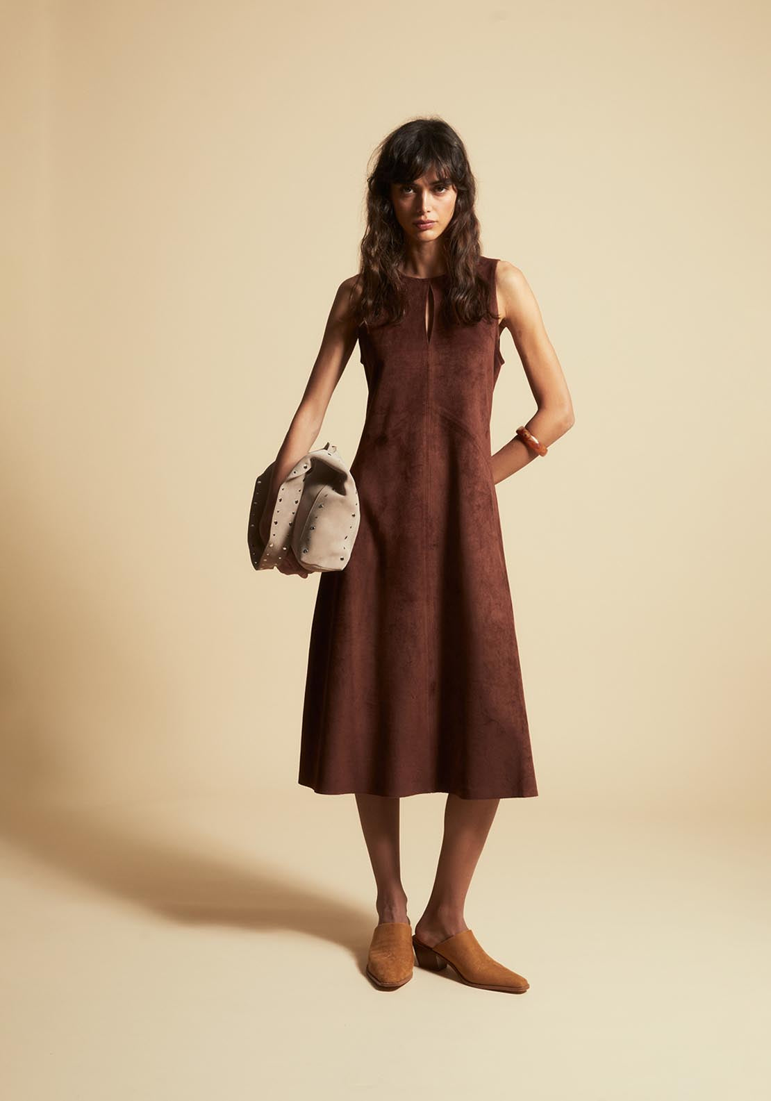 Faux Suede Midi Dress - Orange