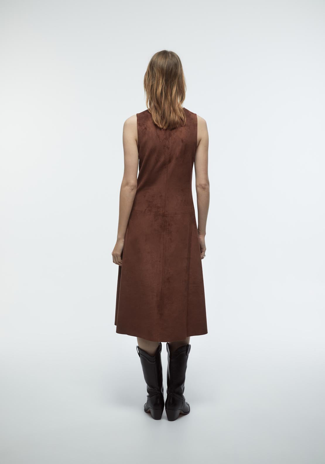 Faux Suede Midi Dress - Orange