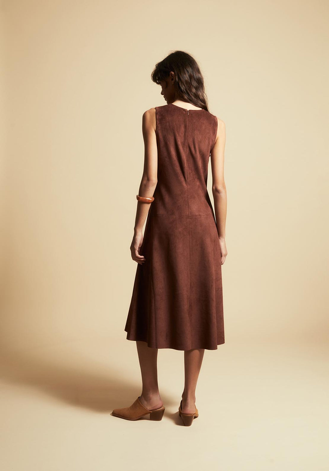Faux Suede Midi Dress - Orange Shaws Faux Suede Midi Dress - Orange Shaws