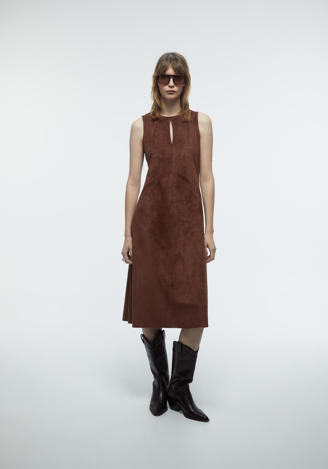 Faux Suede Midi Dress - Orange