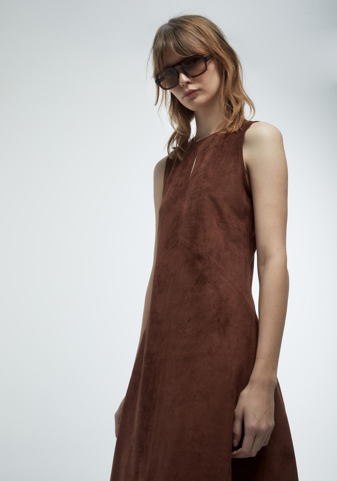Faux Suede Midi Dress - Orange