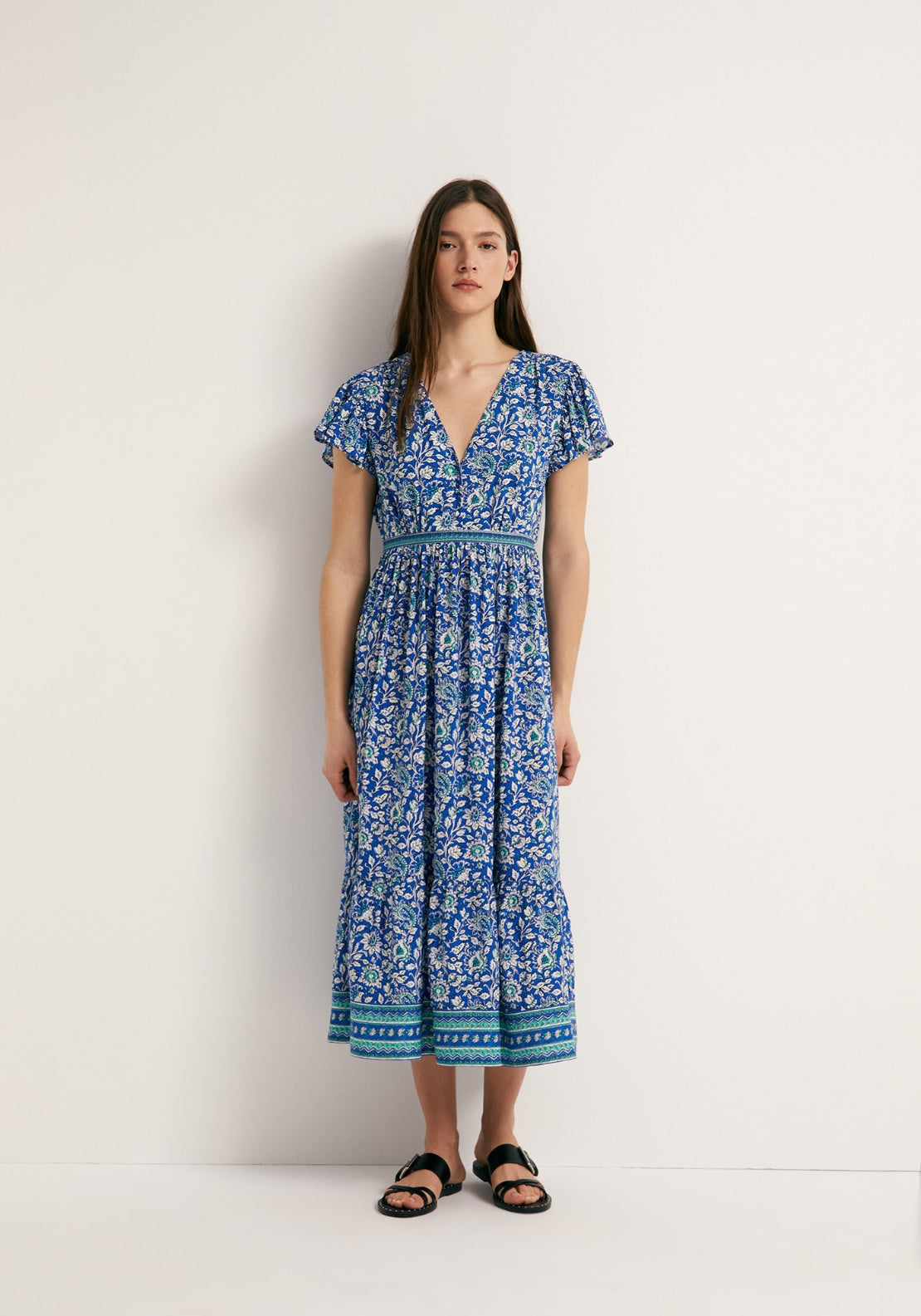 Shirt Style Midi Dress - Blue