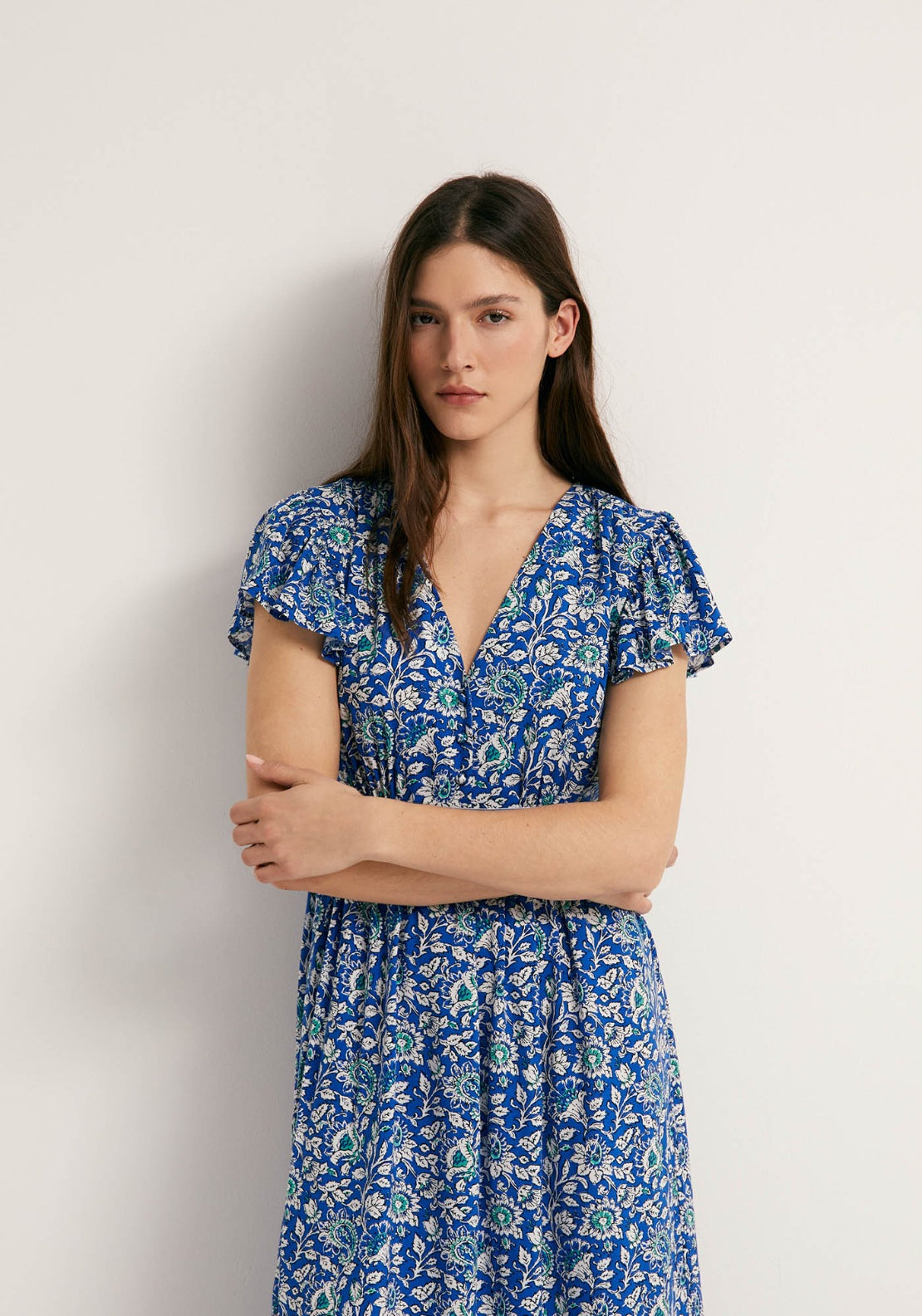 Shirt Style Midi Dress - Blue