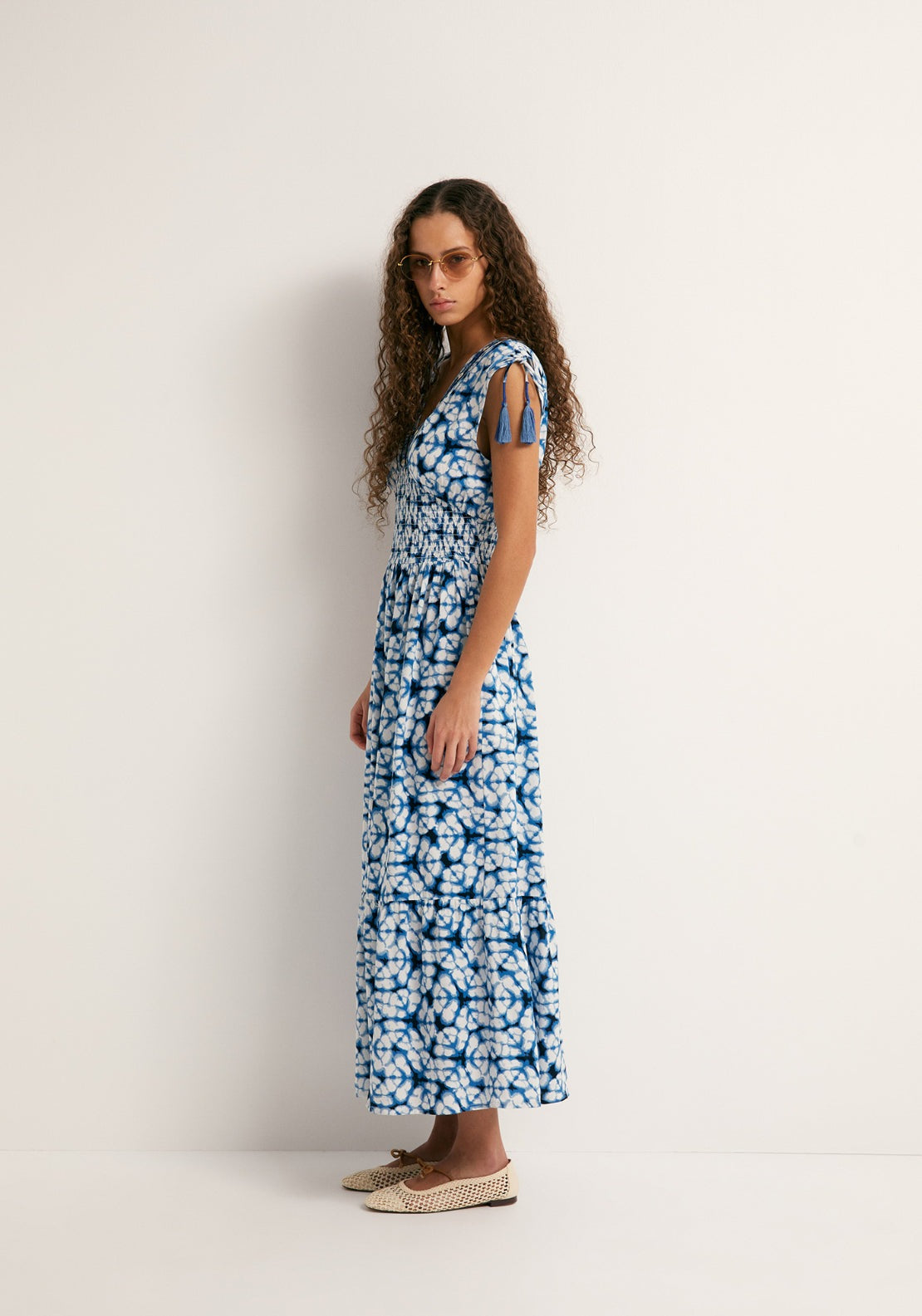 Ruffled Mirror Embroidery Dress - Blue
