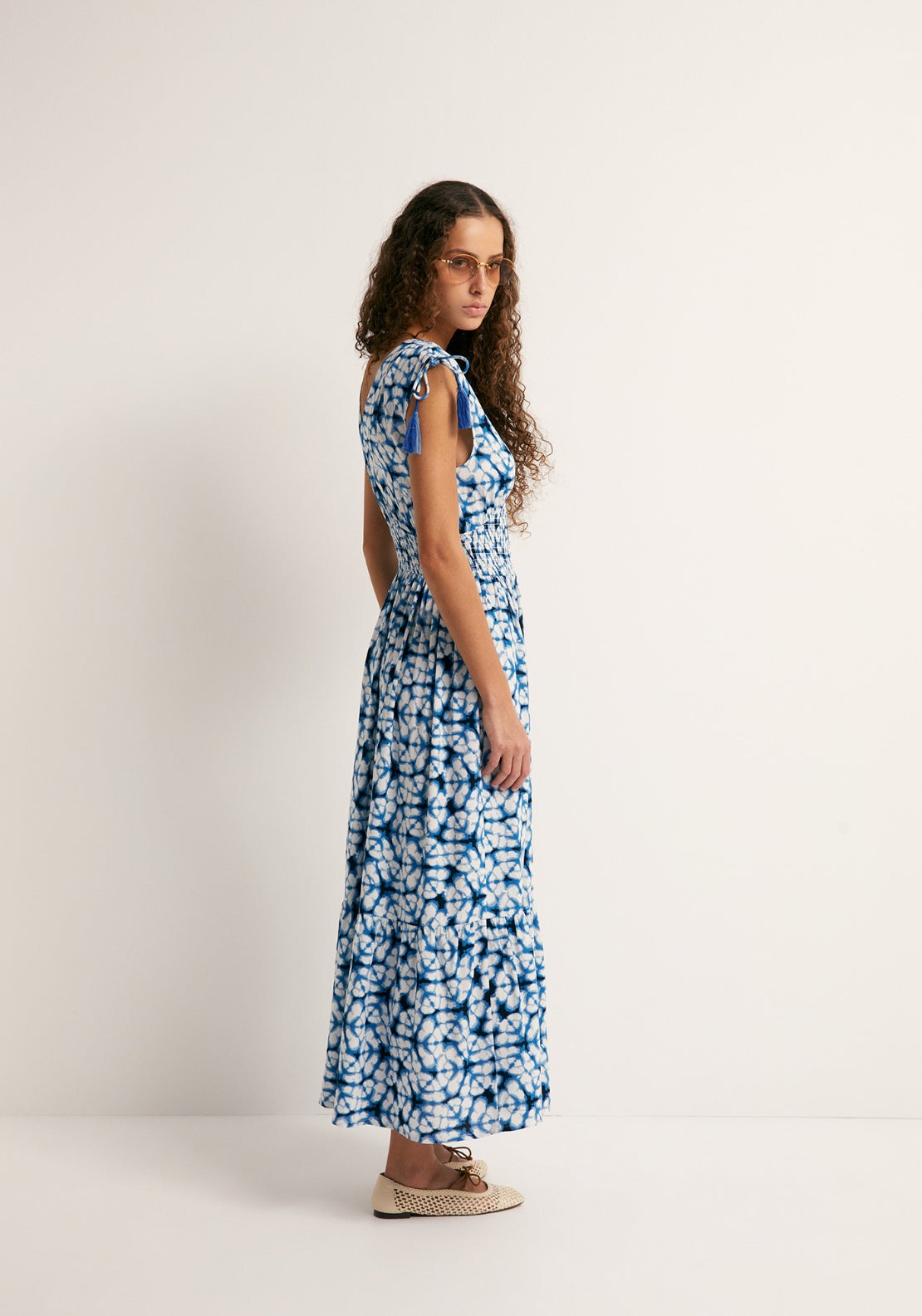 Ruffled Mirror Embroidery Dress - Blue