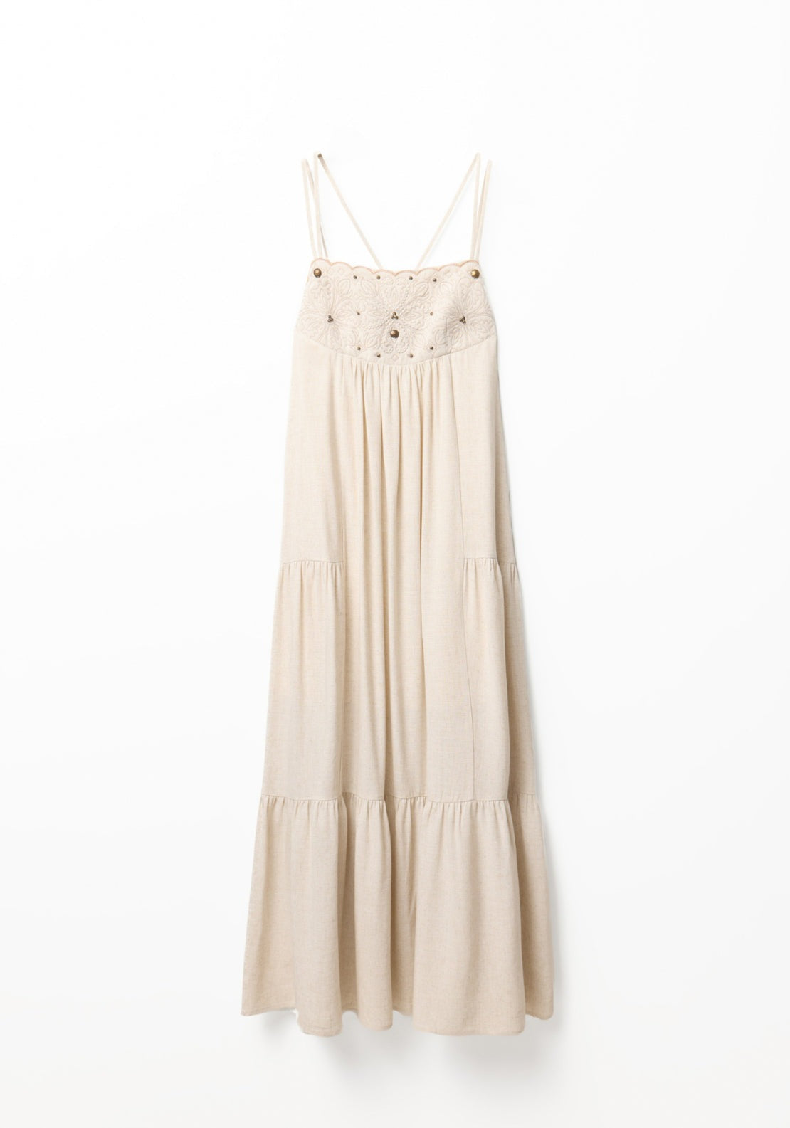 Chest Embroidery Dress - Beige